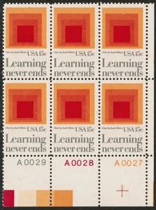 US USA Sc# 1833 MNH FVF PLATE # BLOCK Homage to Square Glow Education J Albers - Picture 1 of 1
