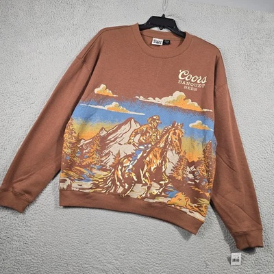 COORS BEER Rodeo Sweatshirt Mens Large Brown Crew Neck Retro Cowboy NWT - Image 1 of 4