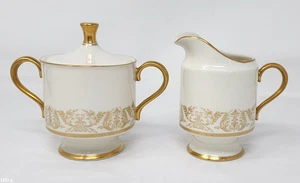 Syracuse Gold Riviera Creamer & Sugar Bowl and Lid USA - MINT - Picture 1 of 4