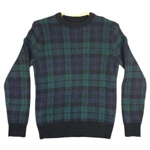 J. Crew Plaid Crewneck Sweater Men's Size S Alpaca Wool Blend Green Navy - Picture 1 of 7