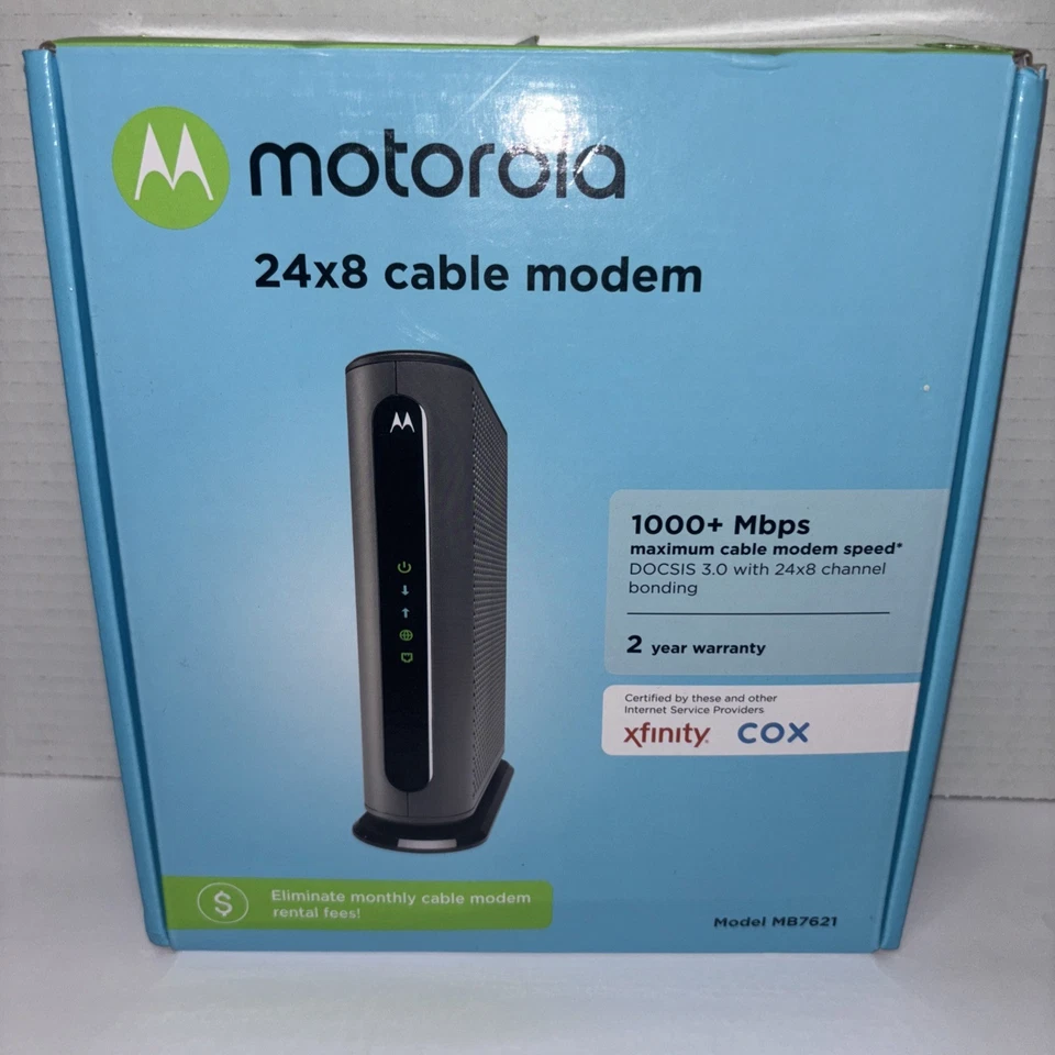 Motorola 24x8 Cable Modem Model MB7621 DOCSIS 3.0 1000+Mbps WiFi Router - Image 1 of 4