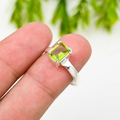 Green Peridot Gemstone 925 Sterling Silver Ring Handmade Jewelry Ring Gift For - Image 1 of 4