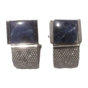 Vintage Dante Silver-Tone Wrap Cufflinks With Blue Stone Inlay - Picture 1 of 7
