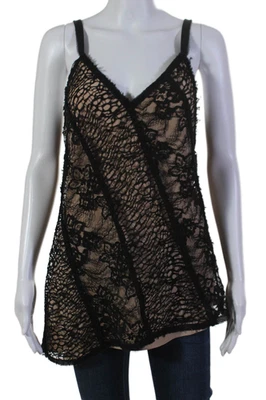 Jason Wu Womens Sleeveless V Neck Lace Overlay Blouse Black Beige Size 10 - Image 1 of 2