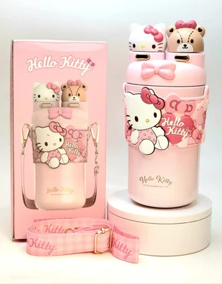 NEW Hello Kitty Stainless Steel Insulated Water Bottle with Strap Pink & Purple - Image 1 of 4
