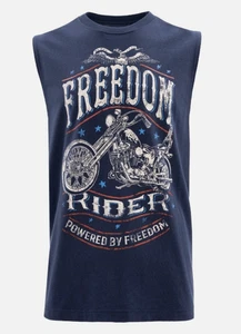 Nuova con etichette - Freedom Rider Patriotic Smanicato Shirt - Maglietta Moto Grafica Blu - Foto 1 di 1