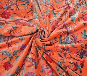 Luxury Indian Brid Print Soft Velvet Fabric Upholstery Dressmaking Sewing Boho - Picture 1 of 10