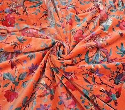 Luxury Indian Brid Print Soft Velvet Fabric Upholstery Dressmaking Sewing Boho - Image 1 of 4