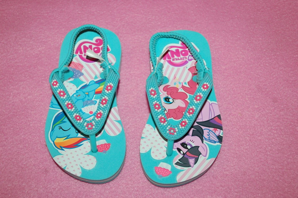 Toddler Girls MY LITTLE PONY FLIP FLOPS Aqua BEADED LOOK Ankle Strap S 5-6 - Image 1 of 1