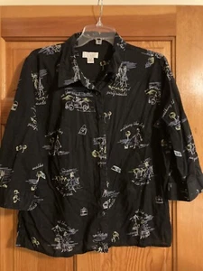 Christopher & Banks woman’s top size XL black campy button up short sleeve - Picture 1 of 10