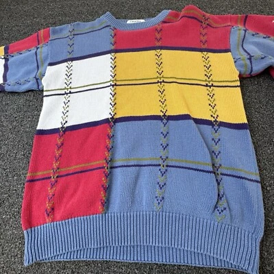 Suéter de golfe vintage The Izod Club feminino grande bloco de cores vermelho amarelo - Imagem 1 de 4