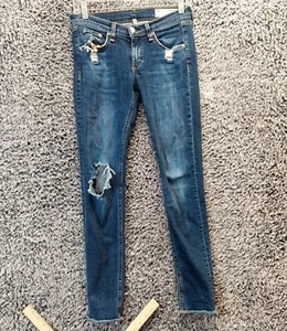 Rag & Bone Jeans Women 25 Blue Skinny Leg distressed Mid Wash Denim - Picture 1 of 10
