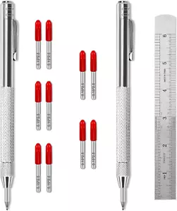 Confezione da 2 utensili per scrivere punte in carburo di tungsteno con 10 ricariche e 1 righello scrib in metallo - Foto 1 di 12