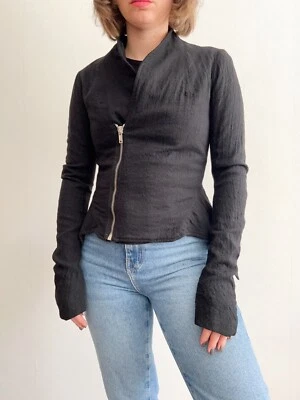 Chaqueta Moto Rick Owens Lana Negra Asimétrica Avant-Garde Manga Larga Abrigo EE. UU. 8 Foto 1 de 4