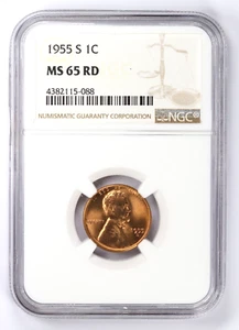1955-S Lincoln Wheat Cent NGC MS65 RD - Picture 1 of 4
