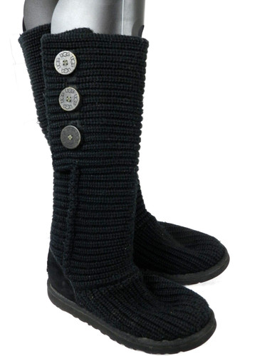 UGG Boots Womens Size 5 Winter Sweater Mid Calf Pull On F3009H Black Knit Flats