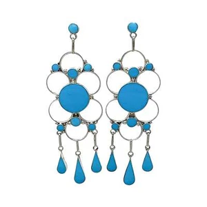 Vivianita Booqua, Earrings, Dangles, Kingman Turquoise, Zuni, 3 1/2" - Picture 1 of 4