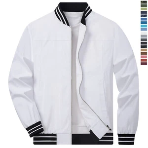 Men's Thin Bomber Jacket Full-Zip Casual Baseball Coat Spring Fall Pilot Outwear - Picture 1 of 53