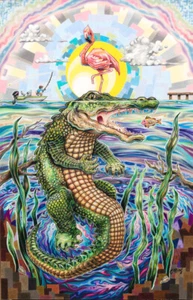 Florida Alligator Flamingo Fine Art Wall Print Gators painting drawing poster - Picture 1 of 6