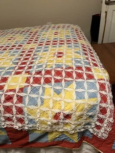 Fine Tatting (orig) White Tablecloth.  Beautiful or throw coverlet.  Antiquish - Picture 1 of 3