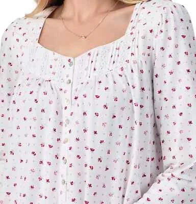 Eileen West Pink & White Floral Cotton KNIT Long Sleeve Ballet Nightgown 3X NWT - Image 1 of 4