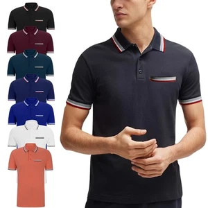Mens Polo Shirt Tee T Shirts Short Sleeve Top Tipped Collar Pocket Sports NEW - Picture 1 of 14