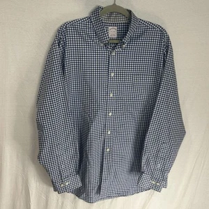 Brooks Brothers Men L Original Polo Shirt Non-Iron Supima Blue Gingham Check - Picture 1 of 6