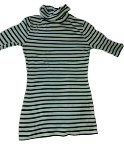 Vintage Merona Damen Gr. Small Shirt Rollkragen Kurzarm schwarz weiß gestreift - Bild 1 von 5