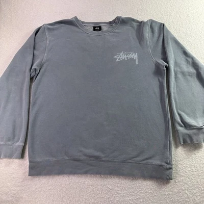 Stussy Mens XL Blue Pigment Dyed Crewneck Sweatshirt Spellout Skater Distressed - Image 1 of 4