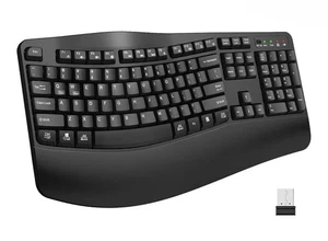 Teclado Inalámbrico Ergonómico K399 Reposamuñecas, Teclas Onduladas, 2.4GHz Tamaño Completo - Imagen 1 de 2