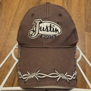 Justin Boots Hat Cap Men Straoback Brown Barbed Wire Western Cowboy Rodeo Ranch - Picture 1 of 7