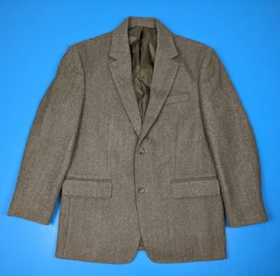 J. Crew Mens 100% Wool Herringbone Brown Blazer Sport Coat Jacket 2 Button Large - Image 1 of 4