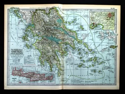 1897 Century Map Greece Athens Sparta Olympia Cyclades Thera Delos Paros Naxos - Image 1 of 4