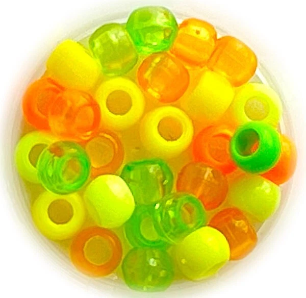 30 Mixed Colour Yellow Orange Green 8x6mm Pony Beads Large Hole 4mm - Image 1 of 1