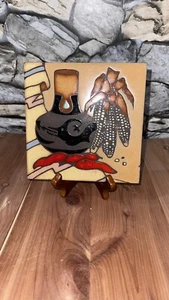 Vintage Southwestern fast neuwertig/Indianer Design lebendige Kunst Fliese/Untersetzer, Italien - Bild 1 von 7