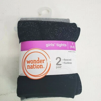 Wonder Nation Girls Tights Size Small 2 Pair Fleeced Footless Black & Gray New - Image 1 of 4