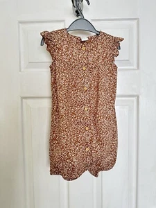 New without Tag Toddler Baby Girl 3-4 H&M Brown Cream Floral Jumpsuit Playsuit - Picture 1 of 12