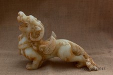 12" Chinese antique handcarved old white jade dragon kylin statue