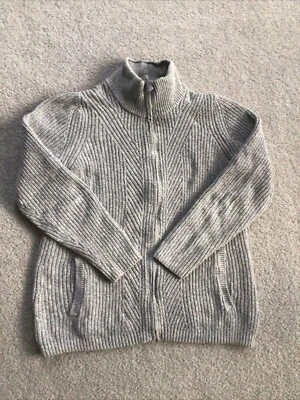 LL Bean Cárdigan Tejido Suéter Mujer M Punto Coctelera Gris Cremallera Completa ID # 507434 Foto 1 de 4