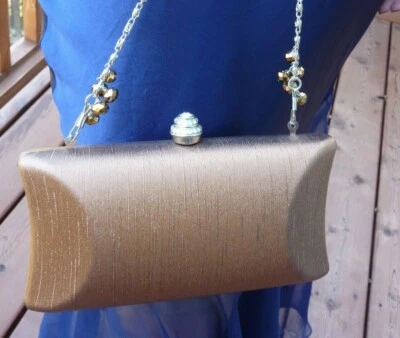 全新 铜 Dupioni 真丝串珠水晶闩锁 手包 晚会 手提包 — 第 1/4 张图片