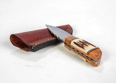 Stag Horn + Olive Wood Handle 5.25" Mini Boot Knife; Strong, Solid, Sharp! - Image 1 of 4