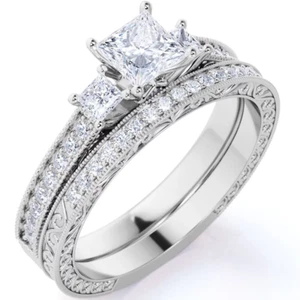 Beautiful 1.25 Carat Real Moissanite Wedding Ring in 18K White Gold over Silver - Picture 1 of 11