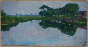 Ukrainian Soviet oil painting landscape impressionism trees lake  - Picture 1 of 5