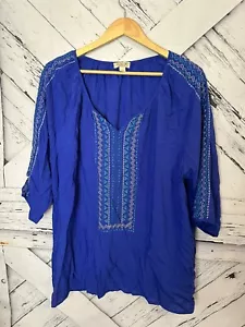 One World Live & Let Live 1x Top Campesino Azul Bordado Manga 3/4 - Imagen 1 de 8