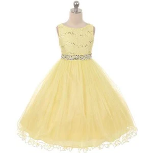 YELLOW Size 12 Lace Sequin Flower Girl Dress Birthday Bridesmaid Recital Party - Picture 1 of 5
