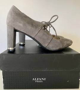 Women’s Gray Suede Shoes Sz 6.5 Alfani PRIMA Bindii Steel Heels Lace Up - Picture 1 of 9