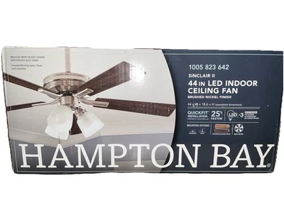READ! Hampton Bay Sinclair II 44 in. Indoor Brushed Nickel LED Ceiling Fan - Image 1 of 4