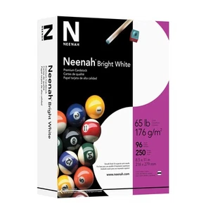 Neenah Premium Cardstock, 8.5" x 11", 65 lb/176 gsm, Bright White, 250 Sheets - Picture 1 of 7