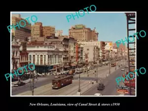 OLD POSTCARD SIZE PHOTO OF NEW ORLEANS LOUISIANA THE CANAL St & STORES c1950 - Picture 1 of 1
