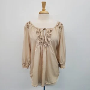 Blusa Top Campesina Daniel Rainn Mujer Beige Transparente Grande Manga 3/4 Cuello Cerradura - Imagen 1 de 15